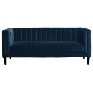 High-Quality Wooden Legged Navy Blue Velvet 3 Seater Wedding Sofa