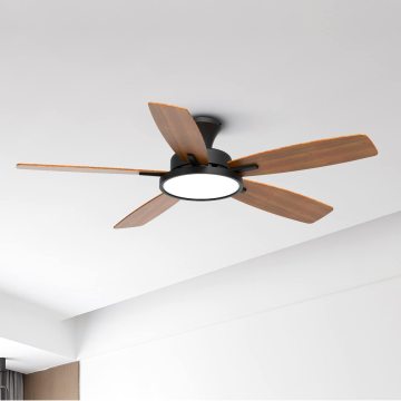 52'' 5-Blade Ceiling Fan with Remote Control DC Motor, 6 Speeds, Dimmable LED Light, Flush Mount