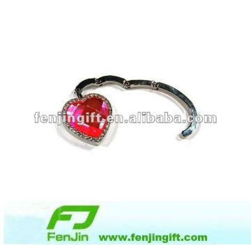 Crystal heart shape metal bag hanger