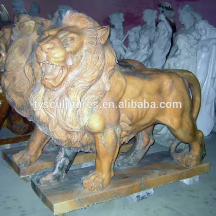 Life size yellow marble lion walking lion for company