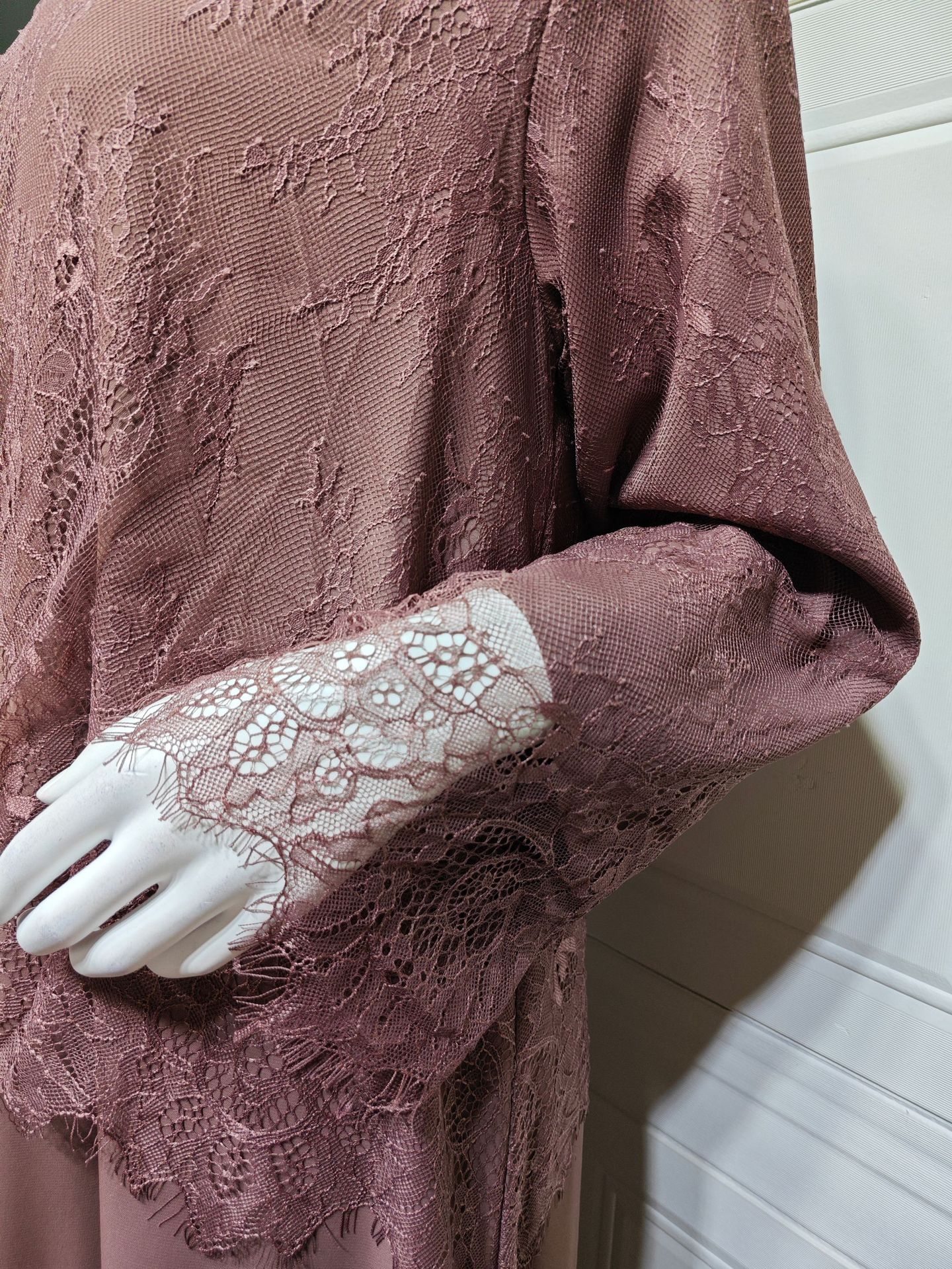 Elegant Lace Overlay Cardigan Open Abaya MQ261 (8)