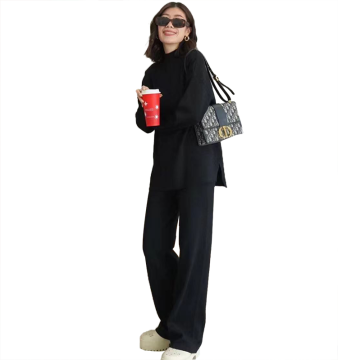 Wholesale Custom High Class Solid Color Women's Sweater Suit Pant Sets
