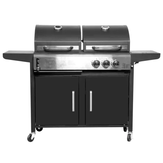 Outdoor Large Hybrid Gas and Charcoal Grill Trolley 4 Burner BBQ Smoker Smokeless Combo Commercial Barbecue BBQ Gas Grills