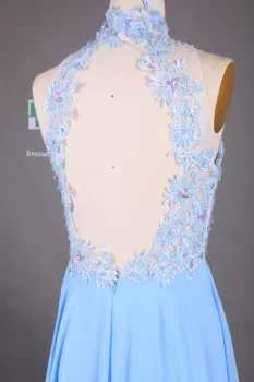 Lace Chiffon A-line Halter Light Blue Evening Dresses