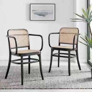 Luxury Wooden Home Furniture Rattan Wicker Back with Soft Cushion Wood Kitchen Dining Chair