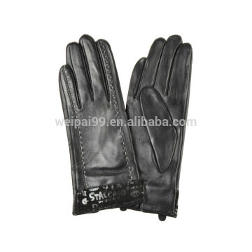 White wear line anti suede printing decoration ladies sheepskin leather gloves