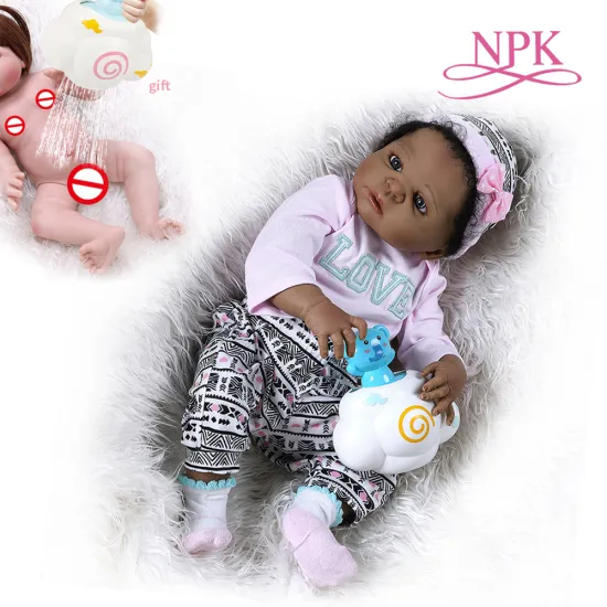 56CM African American reborn baby girl doll in black full body soft silicone bebe doll reborn Bath toy Anatomically Correct