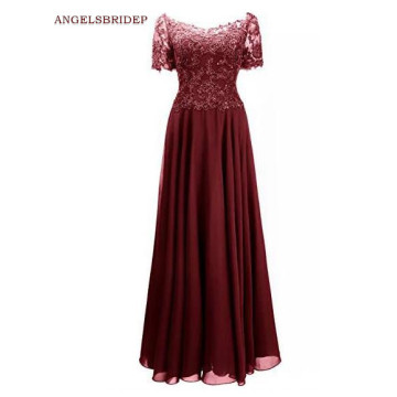 ANGELSBRIDEP Short Sleeves Mother of The Bride Dresses Vestido da dama de honra Lace Beaded Formal Long Evening Party Gowns HOT