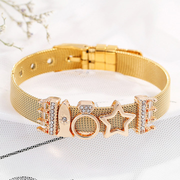 Groothandel metalen armband Makings: zilver, goud, roségoud, zwart roestvrij staal, 8 mm 10 mm gaas, letterpalen