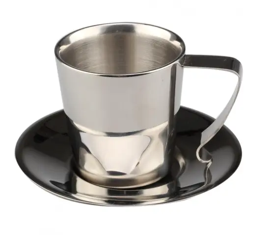 Stainless Steel Double Wall Coffee Cup With Plate