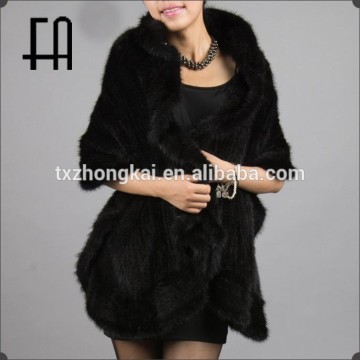 Factory direct wholesale price mink knitted fur cape with pocket 180x50cm