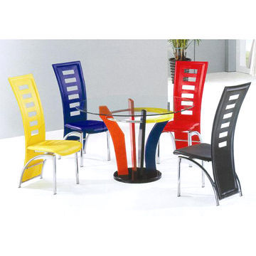 Dining Room Sets, MDF with Painted Leg Table, Hard PVC Chairs with High Back