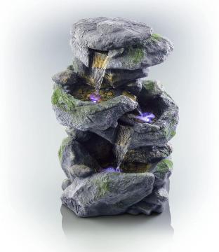 Fontana a cascata di roccia a 3 livelli con luci a LED