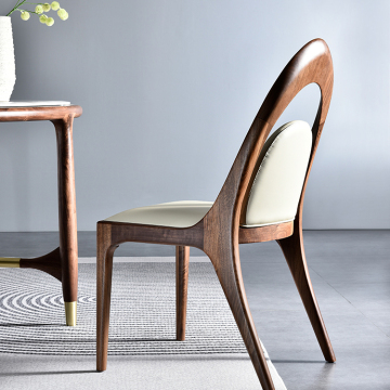 Modern North American Black Walnut High-Back Dining Chair with Solid Wood Frame and Leather Cushion