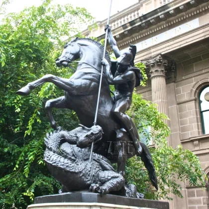 Large Metal Bronze St George Statue With Dragon Sculpture