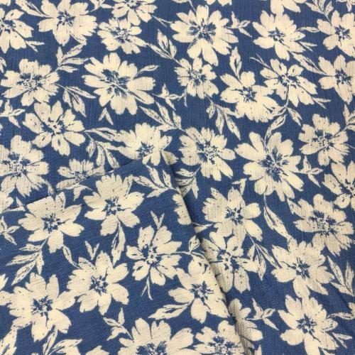 Rayon Crinkle Printed White Daisy Flower Cloth