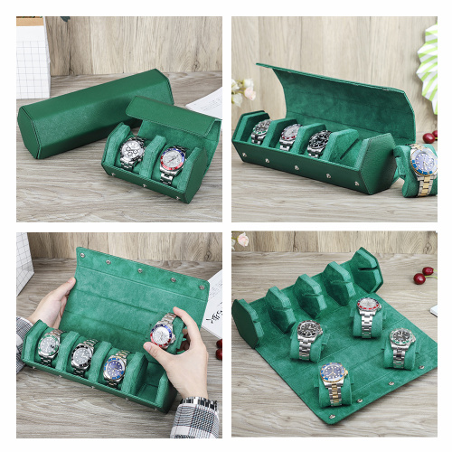 Green Leather Roll Embossed Logo Storage Watch case
