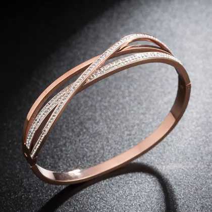 Womens Dainty Rose Gold Pave Diamond Bracelet