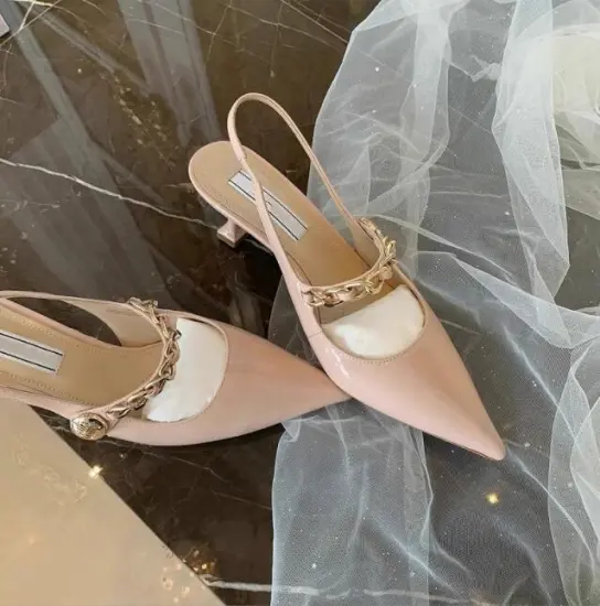 New Elegant Women's High Heel Sandals: Pointed-Toe Slingbacks in Leather