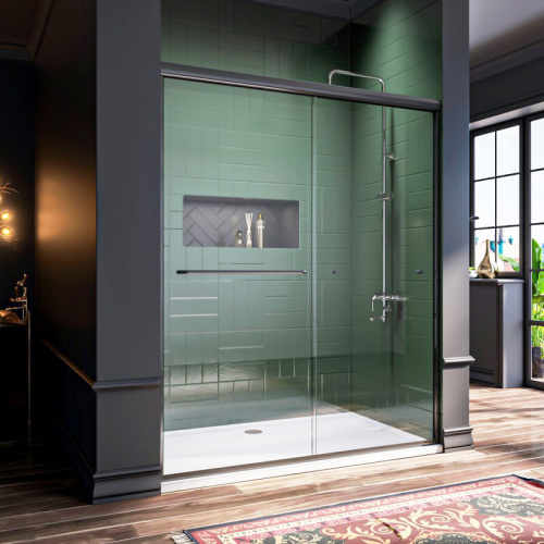 SALLY Matt Black Sliding Bathtub Bypass Shower Doors