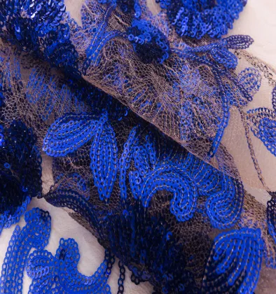 wholesale glitter blue fringe flower sequin lace fabric