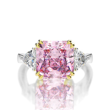 925 Sterling Silver Rhodium Emerald Cut Yellow Diamond and CZ Three Stone Engagement Ring for Women