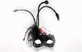 12" Unique Black Feather Masquerade Masks With Swarovski Cr