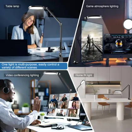 Swing Arm Desk Lamp with Clamp for Video Conferencing and Zoom
