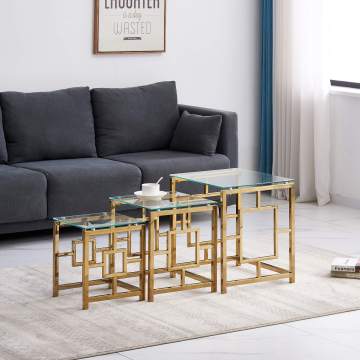Gold Geometry Nesting Tables | Space-Saving Glass Trio