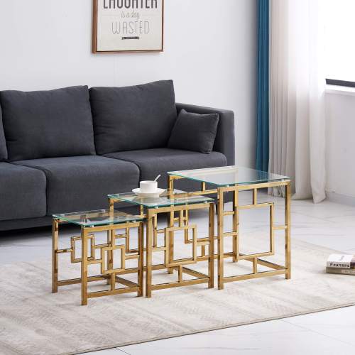 Geometria de ouro Tabelas de ninho | Trio de vidro que economiza espaço