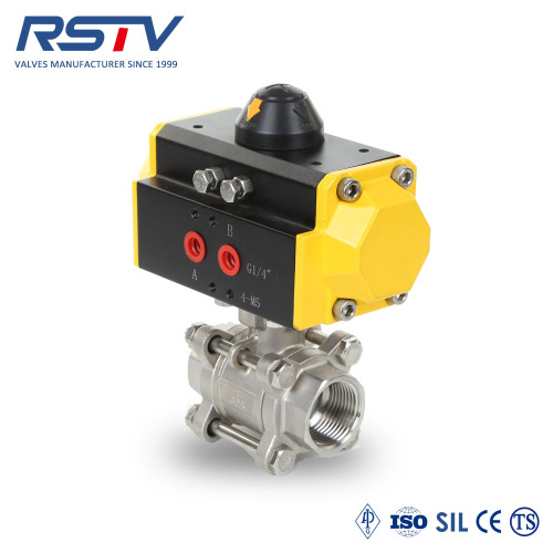 Pneumatic Actuated Stainless Steel / WCB 3PC Thread Ball Valve