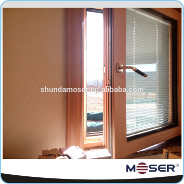 Solid wood double glazed windows in natural color with blind inside