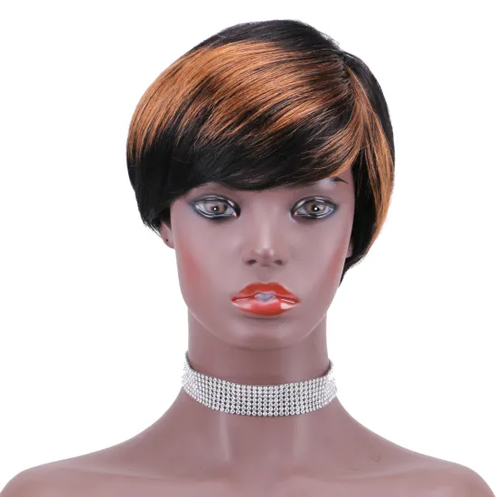 Wholesale 10A Short Wigs Pixie Cut Wigs for Black Women Human Hair Short Bob Wigs with Bangs