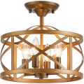 Rustic Vintage Farmhouse 4-Light Bronze Semi Flush Mount Ceiling Light With Metal Cage
