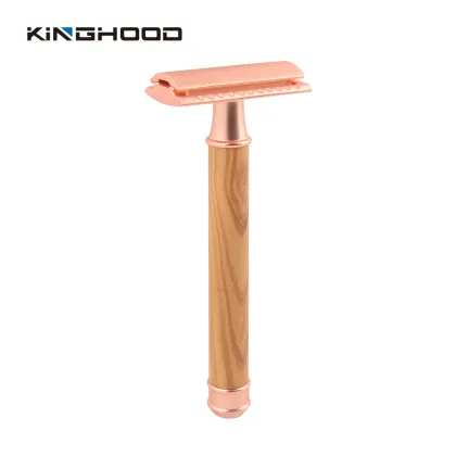 Bamboo Handle Wooden Safety Razor with Twin Edge Metal Blade