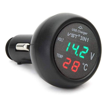 12V/24V Digital Meter Monitor - LED USB Car Charger dengan Voltmeter dan Thermometer