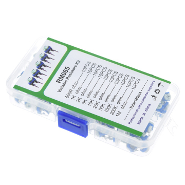 TZT 100Pcs/Box RM065 Carbon Film Horizontal Trimpot Potentiometer Assortment Kit (10 Values, 500R to 1M)