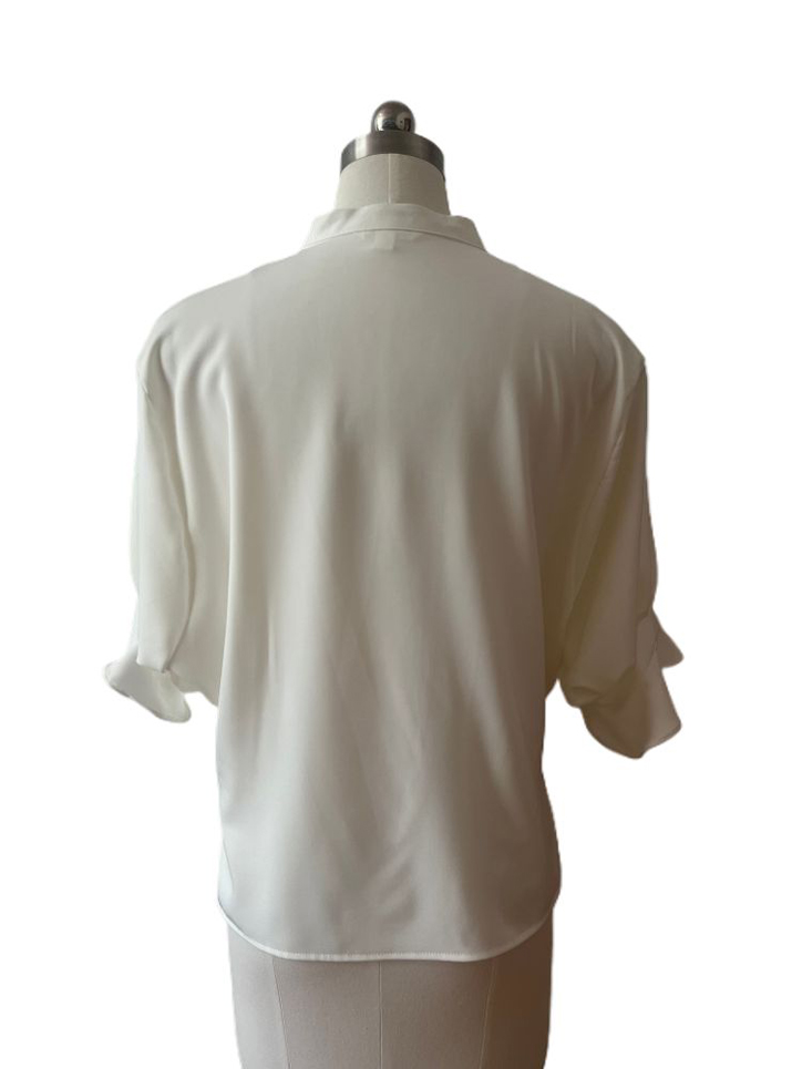 Solid Color Half Sleeve V Neck Blouse