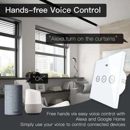 2024 Google Home Alexa Voice-Controlled Smart Dual Curtain Switch - WiFi Remote Control