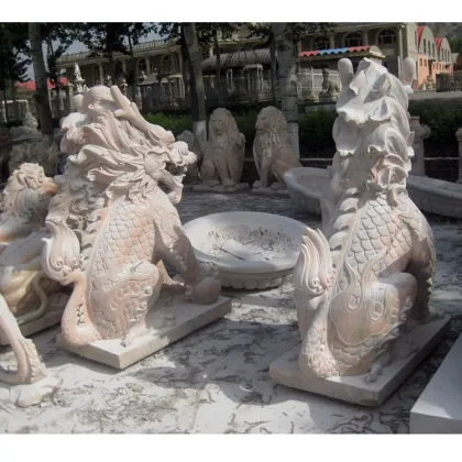 Professional factory hand carved sunset red stone kylin chinese dragon statue
