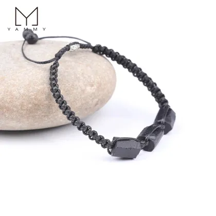 Boho Style Adjustable Black Tourmaline Beaded Bracelet