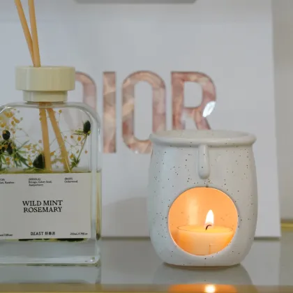 Cylinder Shape Ceramic Wax Burners with Speckle Glaze