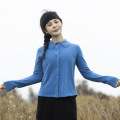 Women's blouse collar wool knit cardigan