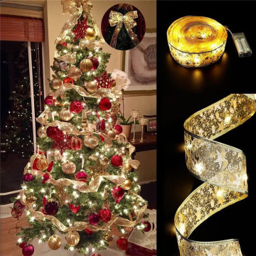 LED Weihnachtsbänder Lichtschnur mit goldenen Stempeln farbige Lichter