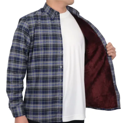 Winter Men's 100% Cotton Plaid Shirt - Warm Plush Fleece Shirt