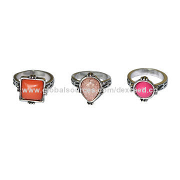 Fashion Ring Sets with Coral Resin Stones, Low MOQ, Multicolor Available