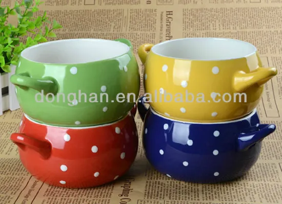 China manufacturer ceramic bowl factory wholesale ceramic soup bowl with handles