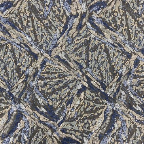 Blues Geometry Multicolor Sequin Embroidery Fabric