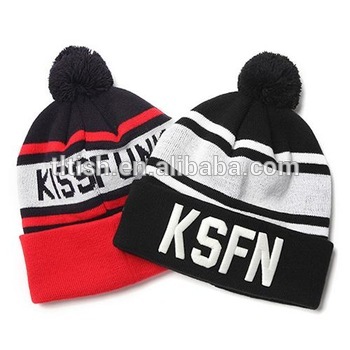 Winter unisex double layer stripe pompom embroidered hats