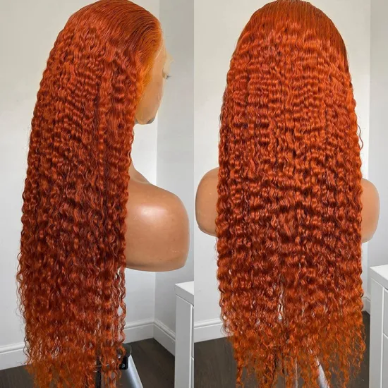 Fast Delivery Ginger Raw Indian Half Lace Wig with 360 Lace Deep Wave